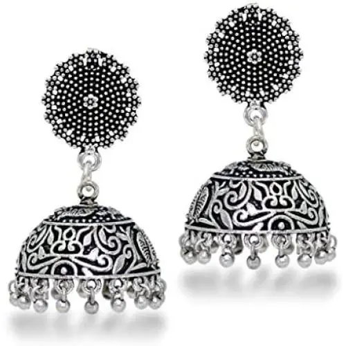 Jaipur Mart Indian Traditional Look Oxidised German Plated Handmade Jhumka Jhumki Earrings Gift For Women