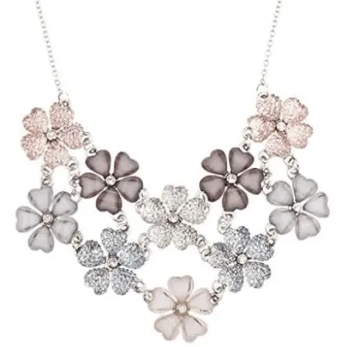 Lux Accessories Faux White Pink Grey Mauve Floral Flower Statement Necklace Lux Accessories Faux White Pink Grey Mauve Floral Flower Statement Necklace