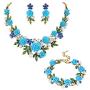 EVER FAITH Crystal Simulated Pearl Rose Flower Leaf Necklace Earrings Bracelet Set Gold-Tone