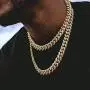 XY Fancy 14MM Men Necklace Bracelet Gold Plated Cuban Link Miami Chain Hip Hop Style Full Diamond-Mounted