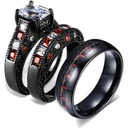 Gy Jewelry Two Rings His and Hers Wedding Ring Sets Couples Matching Rings Womens Black Gold Plated Cubic Zirconia Wedding Engagement Ring Bridal Sets & Mens Tungsten Carbide Wedding Band