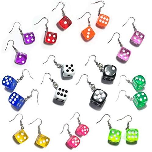 11 Pairs 3D Dice Earrings Funny Weird Earrings Aesthetic Cool Quirky Cute Kawaii Indie Y2k Drop Dangle Earrings Costume for Women Girls Egirl