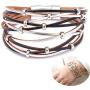 Jurxy Multilayer Leather Wrap Bracelet Silver Beaded Bohemian Braided Cuff Bangle Wristbands Wide Belt Jewelry for Women Girl – Black and Silver