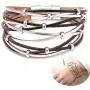 Jurxy Multilayer Leather Wrap Bracelet Silver Beaded Bohemian Braided Cuff Bangle Wristbands Wide Belt Jewelry for Women Girl – Black and Silver