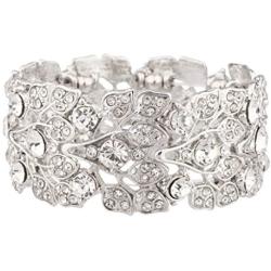 Lux Accessories Pave Crystal Floral Leaf Branch Stretch Bracelet