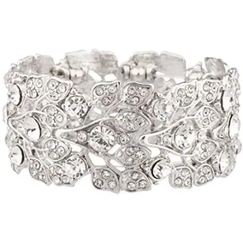 Lux Accessories Pave Crystal Floral Leaf Branch Stretch Bracelet Lux Accessories Pave Crystal Floral Leaf Branch Stretch Bracelet