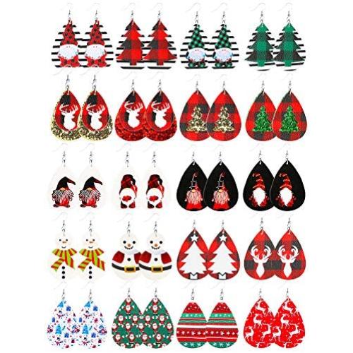 20 Pairs Christmas Earrings for Women Buffalo Plaid Earrings Christmas Tree Earrings Xmas Drop Earrings Christmas Jewelry Set Christmas Accessories for Women Girls…