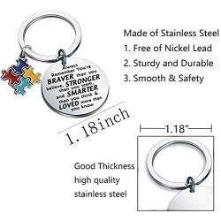 WSNANG Autism Awareness Gift Keychain You are Braver Stronger Smarter Than You Think Keychain Inspirational Jewelry Gifts for Autistic People Autistic Encouragement Gift
