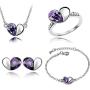 MAFMO Crystal Jewelry Set 4pcs Love Heart Shaped Necklace Bracelet Earrings Ring