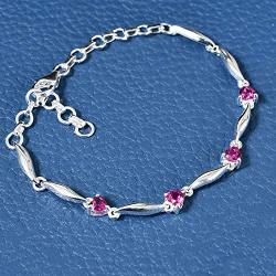 Shop LC 925 Sterling Silver Ruby Love Heart Station Birthday Bracelet for Women Fashion Jewelry 7.25'' Cttw 1.1