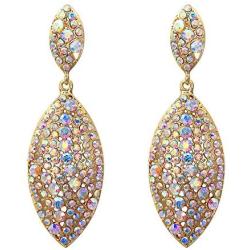 EVER FAITH Womens Bridal Wedding Jewelry Crystal 2 Leaf Art Deco Drop Dangle Pierced Earrings