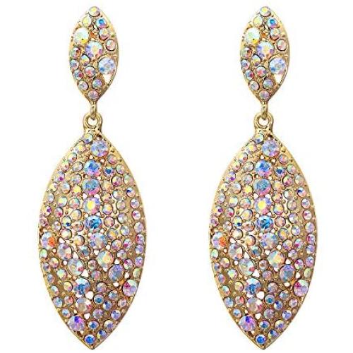 EVER FAITH Womens Bridal Wedding Jewelry Crystal 2 Leaf Art Deco Drop Dangle Pierced Earrings
