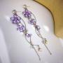 fxmimior Silver Long Flower Earrings Purple Rhinestones Big Dainty Floral Drop Earrings Statement Charm Earring Body Jewelry for Women and Girls