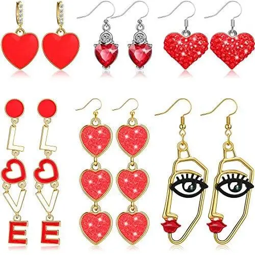 6 Pairs Valentines Day Colorful Love Earrings Red Interlocking Heart Dangle Earrings Set Birthstone Jewelry Heart Human Face Dangle Earring for Women Girls 6 Pairs Valentines Day Colorful Love Earrings Red Interlocking Heart Dangle Earrings Set Birthstone Jewelry Heart Human Face Dangle Earring for Women Girls