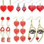 6 Pairs Valentines Day Colorful Love Earrings Red Interlocking Heart Dangle Earrings Set Birthstone Jewelry Heart Human Face Dangle Earring for Women Girls