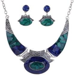 YAZILIND Ethnic Color Embossed Oval Gangle Bib Collar Earrings Necklace Jewelry Set Women