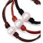 Single Cultured Freshwater Pearl Bracelet Handmade Leather Pearl Jewelry for Women Girls 7