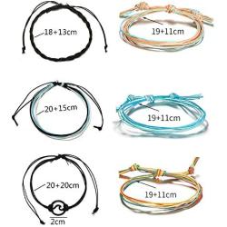 BOMAIL 14-16 Pieces Wave Bracelet Braided Rope Bracelet SetHandmade Adjustable Friendship Bohemian Bracelet Handcrafted Jewelry for Women Girl