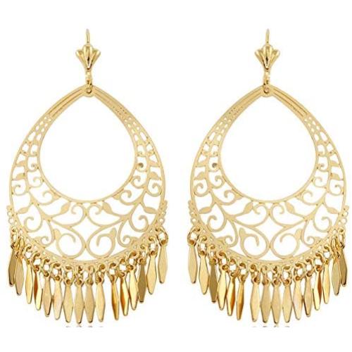 Barzel 18K Gold Plated Filigree Cut-out Dangling Earrings