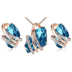EMESLY 18K Rose Gold Plated Necklace/Earrings; Embellished with Premium Crystals, Nickel & Lead Free, Hypoallergenic Long Lasting Finish; Perfect Jewelry Gift for Women & Girls