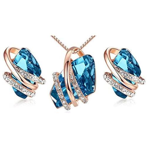 EMESLY 18K Rose Gold Plated Necklace/Earrings; Embellished with Premium Crystals, Nickel & Lead Free, Hypoallergenic Long Lasting Finish; Perfect Jewelry Gift for Women & Girls