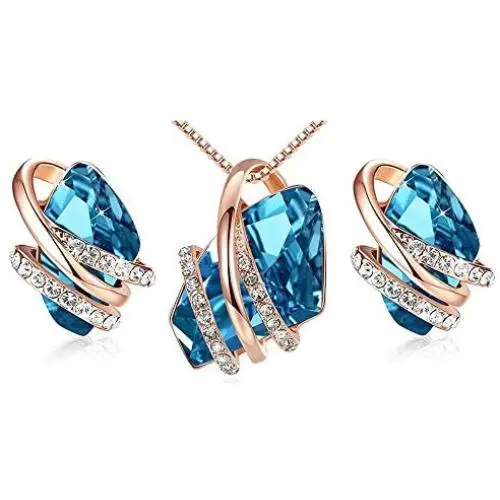 EMESLY 18K Rose Gold Plated Necklace/Earrings; Embellished with Premium Crystals, Nickel & Lead Free, Hypoallergenic Long Lasting Finish; Perfect Jewelry Gift for Women & Girls