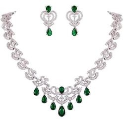 EVER FAITH Womens CZ Fan-Shaped Knot Waterdrop Dangle Necklace Earrings Set Clear-Tone for Bridal, Feast