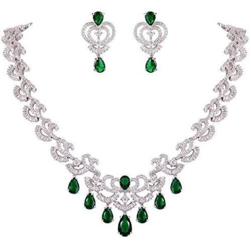 EVER FAITH Womens CZ Fan-Shaped Knot Waterdrop Dangle Necklace Earrings Set Clear-Tone for Bridal, Feast