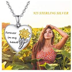 Sunflower Urn Pendant Necklace for Ashes,Sterling Silver Cremation Jewelry Forever in My Heart Memorial Keepsake Necklace Gifts