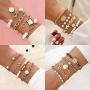 ZHUPI Women Gothic Gold Coin Imitation Pearl Star Shell Lock Buckle Bracelet Set Fashion Jewelry Bangles Pearl Bracelet(A)