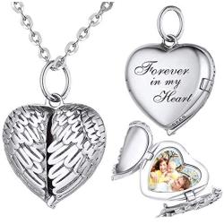 925 Sterling Silver Personalized Photo Heart Locket Necklace Forever in My Heart Custom Add Your Text That Holds Pictures for Women Men Kids