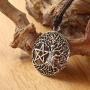 HAQUIL Wiccan Necklace - Metal Alloy, Tree of Life Pentagram Pendant - Waxed Cotton Cord, Adjustable Length 35.4''