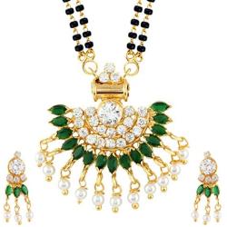 Efulgenz Indian Bollywood Traditional Gold Plated Ruby Emerald/Color CZ Stone Mangalsutra Pendant Necklace Jewelry with Chain for Women