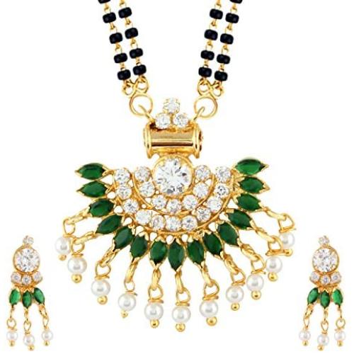 Efulgenz Indian Bollywood Traditional Gold Plated Ruby Emerald/Color CZ Stone Mangalsutra Pendant Necklace Jewelry with Chain for Women