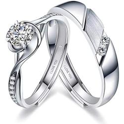 Sunamy Endless Love Matching Couple Rings for Him and Her Set, Adjustable S925 Silver Romantic Heart Design, Engagement Ring Anniversary Ring