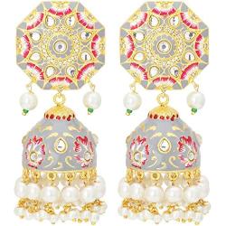 Aheli Unique Wedding Festive Party Wear Flower Enamel Indian Jhumki Faux Stone Studded Drop Dangle Earrings Ethnic Fashion Jewelry for Women Girls