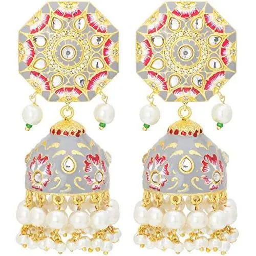Aheli Unique Wedding Festive Party Wear Flower Enamel Indian Jhumki Faux Stone Studded Drop Dangle Earrings Ethnic Fashion Jewelry for Women Girls Aheli Unique Wedding Festive Party Wear Flower Enamel Indian Jhumki Faux Stone Studded Drop Dangle Earrings Ethnic Fashion Jewelry for Women Girls