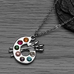 Sportybella Artist Paint Palette and Brush Charm Pendant Necklace, Painters Jewelry Gift for Women, Teens & Girls