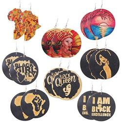 Wooden Earrings Women African - 8 Pair Ethnic Wood Earrings Dangle, Painted & Carved Elegant Queen Style Earrings, Lightweight, Best Idea for Women, Girl, Lover, Sister