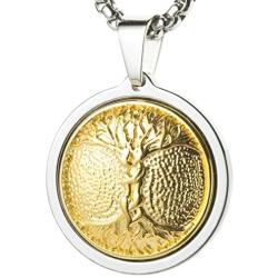 GESTALT COUTURE Unique Tungsten Medallion Necklace. Stainless Steel Tree of Life Inlay with 18kt Gold Plating.