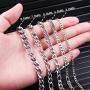 MOWOM Silver Gold Black Color Cuban Link Chain Necklace Water Resistant Mens Stainless Steel Necklace for Women Boys Kids Thin Figaro Necklace Chain with Gift Bag (3.0-8.5mm Wide, 14-36 Inches Long)