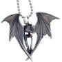 Gothic Halloween Horror Jewelry Winged Vampire Skull Skeleton Corpse Angel of Death Punk Rock Heavy-Metal Biker Protection Amulet Pewter Unisex Mens Pendant Necklace Charm for men Silver Ball Chain
