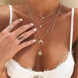 WangGao Layered Choker Necklaces Stainless Steel Handmade 4 Layer Multilayer Chain Necklaces Set for Women Girls