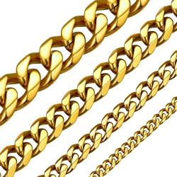 ChainsHouse Cuban Link Chain Necklace for Men Women, 3mm/5mm/6mm/9mm/12mm/15mm Width, 14/18/20/22/24/26/28/30inch Length, Gold Plated/Stainless Steel/Black-with Gift Box