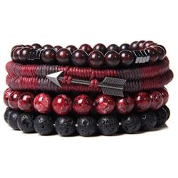 WAINIS Braided Leather Bracelets for Men Women Wrap Tiger Eye Lava Rock Beads Bracelet Woven Ethnic Tribal Rope Wristbands Bracelets Set Adjustable