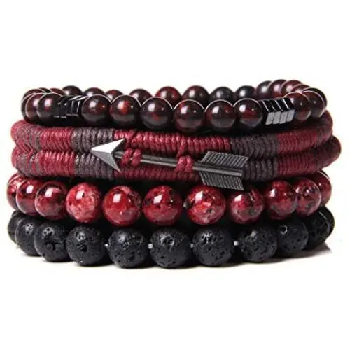 WAINIS Braided Leather Bracelets for Men Women Wrap Tiger Eye Lava Rock Beads Bracelet Woven Ethnic Tribal Rope Wristbands Bracelets Set Adjustable