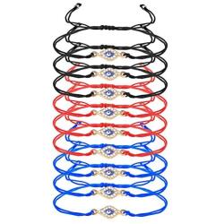 Finrezio 9 Pcs Evil Eye Braided Cord Bracelets for Women Men Rosary Protection Bracelet Set Catholic Gifts Religious Jewelry Red/Black/Blue String