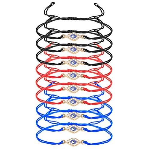 Finrezio 9 Pcs Evil Eye Braided Cord Bracelets for Women Men Rosary Protection Bracelet Set Catholic Gifts Religious Jewelry Red/Black/Blue String