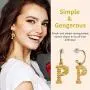 GoldChic Jewelry Initial Earrings Dangle, Girls/Women Lightweight Embossed Name Alphabet Letter Hoop Drop Earrings from A-Z Hypoallergenic for Sensitive Ears,with Gift Box