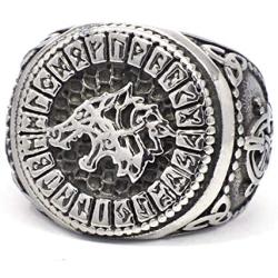 Gungneer Fenrir Wolf Odin Rune Circle Triquetra Celtic Stainless Steel Ring Men Women Norse Protection Jewelry
